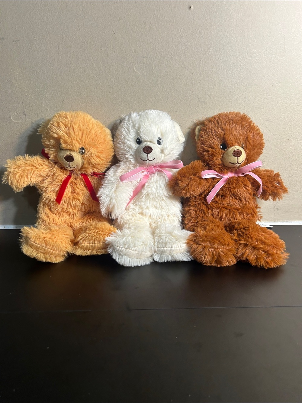 Plush Teddy Bear - White, Light Brown & Dark Brown Soft Stuffed Toy Trio 12”.